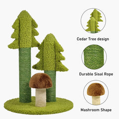 Cat tree scratcher with Cedar tree design, Sisal scratching post, Mushroom-shaped, and Stable base, Durable cat tree activity center for indoor cats, Ideal for healthy cat claws 56 cm (Green)