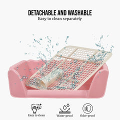 Dog toilet tray with Raised fence, Column design, and Detachable grid, Suitable for small breeds, Durable plastic design for easy cleaning, Prevents splashes for dog toilet and Urinals 37 cm (Pink)