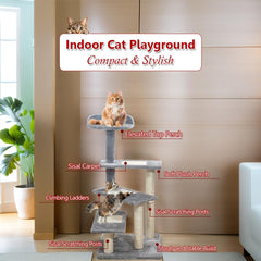 Cat Tree for Large Cats | Cat Tower House with Climbing Ladders | Soft Plush Fabric and Durable Activity Tower with Top Perch | Sisal carpets & Scratching posts, 102 cm (Grey)
