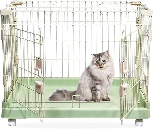 Cat Cage with Universal Wheels, Wide Main Door, Durable and Sturdy Metal Wire, 71 cm Dog Cage with Secure Lock, Easy to Assemble, Indoor-Outdoor Cat Kennel, Ideal for Small to Medium Pets, Green