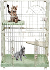 Cat Cage with Rolling Casters, Elevated Lounging Platforms, Secure Locking Doors, and Leak-Proof Base, Heavy-Duty Metal Cat Enclosure for Indoor Cats & Kittens, Easy to Assemble, 101 cm