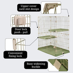 Cat cage with Durable metal wire, Wide plastic perch, Lockable door, and Climbing ladder, double-layer cat cage enclosure for Cats & Kittens, Suitable for indoor/outdoor use 117 cm (Green)