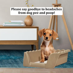 Dog toilet for small to medium dogs, Durable plastic dog potty with Raised fence, Column design, and Removable grid design, Easy training & Mess-free peeing 43 cm (Khaki)