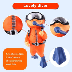Fish Tank Decorations | 2 Pack Floating Scuba Diver Ornaments with Bubble Balloons | Aquarium Decorations for Freshwater & Saltwater Tanks | Diver Figurines for Fish Tank (Orange, Blue)