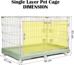 Cat Cage with Universal Wheels, Wide Main Door, Durable and Sturdy Metal Wire, 98 cm Dog Cage with Secure Lock, Easy to Assemble, Indoor-Outdoor Cat Kennel, Ideal for All Size of Pets, Green