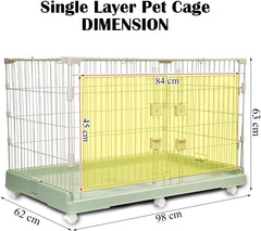 Cat Cage with Universal Wheels, Wide Main Door, Durable and Sturdy Metal Wire, 98 cm Dog Cage with Secure Lock, Easy to Assemble, Indoor-Outdoor Cat Kennel, Ideal for All Size of Pets, Green