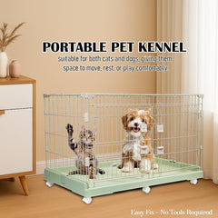 Cat Cage with Universal Wheels, Wide Main Door, Durable and Sturdy Metal Wire, 98 cm Dog Cage with Secure Lock, Easy to Assemble, Indoor-Outdoor Cat Kennel, Ideal for All Size of Pets, Green
