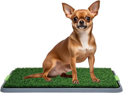 Dog potty training kit for Indoor/Outdoor, Reusable dog potty mat with Artificial grass mat, Durable ABS material, Lawn leakage holes, and Urinary tray, Ideal for Medium to Large dogs, 68 cm (Grey)