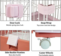 Large Cat Cage - Multi-level Cat House with Hammock, Plastic Perches, Climbing ladder, Litter Box Area and Universal wheels, 4-Tier Metal Pet Cage for Indoor Cats & Kittens 186 cm (Pink)
