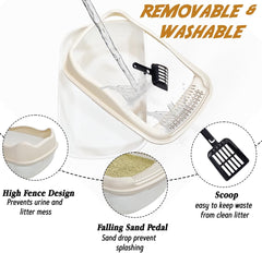 Anti-splash cat litter box with Enclosed design, Easy to clean, Durable plastic material and Removable, Cat Litter Pan with Scoop, Portable, Large size, High fence, and All size cats