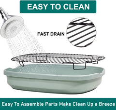 Dog training tray, Splash-proof dog toilet with Stainless steel grid, Raised design, and Litter scoop, Durable plastic dog tray for small to medium dogs, Keep paws dry & Floor clean 47 cm