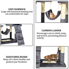 Multi-level Cat Tree Indoor Large - 180cm Cat Tower - Cat Scratching Post with Soft Perches - Dangling Ball and Comfortable Cat Condo, Durable Pet House for Indoor Cats (Dark Grey)