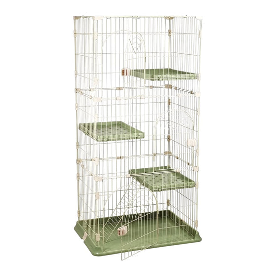 NNC PETS 3-Tier Cat Cage Playpen Kennel with Metal Wire - 162cm Large Cat Crate House - 3-lockable Doors, Wide Platforms, Climbing Ladder & Leak-Proof Base - Easy to Assemble (Green, Large)