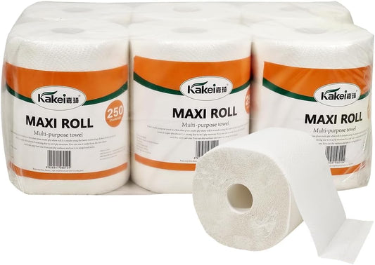 Tissue paper with 2-ply and Super absorbent, Multi-purpose cleaning wipes, Suitable for Home, Restaurant, Travel, and Hotel bathroom, Dust-free toilet paper, 1 Pack of 6 Rolls 53 cm (White)