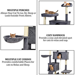 Multi-level Cat Tree Indoor Large - 180cm Cat Tower - Cat Scratching Post with Soft Perches - Dangling Ball and Comfortable Cat Condo, Durable Pet House for Indoor Cats (Dark Grey)