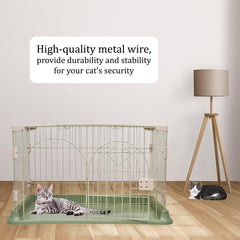 Cat Cage Indoor | Pet Playpen Cage | Metal Wire Single-layer Cat Crate with Splash-Proof Base & Spring Door Lock | Ideal for Indoor/Outdoor Use | Easy to Assemble (Green, 100cm)