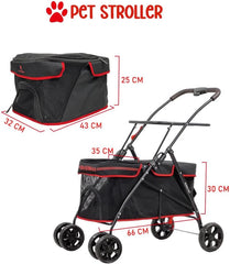 Cat Stroller | Dog Stroller with Adjustable Canopy & Spacious Interior | Pet Stroller for Dog & Cats | Lightweight, Foldable, Storage Bag & Universal Wheels | Travel & Outdoor(Midnight Black)