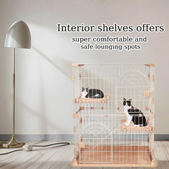 Cat cage with 2-Tier design, Wide platforms, 2 Lockable doors, and Climbing ladder, Durable metal wire pet cage for Indoor cats & kittens, Ideal for indoor/outdoor use, Easy to assemble 88 cm (Pink)