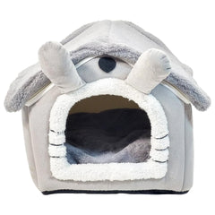 All-season house-shaped pet bed with Removable cushion, Soft PP material, and Non-skid bottom, Comfortable pet shelter for indoor cats & small dogs, Cozy hideaway, 34 cm (Grey)