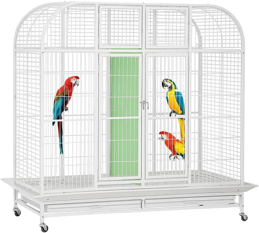 Extra large bird cage for Parrots, Macaws, and Other large birds, Heavy-duty Partition cage with Wooden perches, Feeding cups, Lockable door, Removable tray, and Universal wheels 180 cm (White)