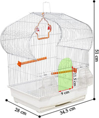 Bird cage for small birds, Durable metal construction bird cage with Portable handle, Swinging perch, Plastic food cups, Perches, and Removable tray, Ideal for indoor & outdoor use 51 cm (white)