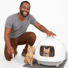 Cat Litter Box with Durable PVC Material | Fully-Enclosed Portable Handle, Transparent Door, Litter Scoop and Non-Slip Design | Splash-Proof Cat Toilet for Indoor Cats