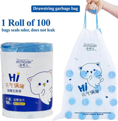Drawstring garbage bags with Leak-proof design, Multi-purpose high-density polyethylene disposable trash bags, Suitable for Kitchen, Bathroom, Living room, and Office, 100 Counts (White)