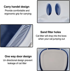 Fully-enclosed cat litter box with Durable plastic, Carrying handle, Sand filter holes, and Litter scoop, Splash-proof cat toilet for Indoor cats & kittens, Easy to clean 45 cm