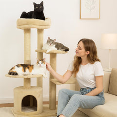 Cat Tree for Big Cats with Top Soft Plush | 108cm Cat Tower Activity Center | Dangling Mouse & Sisal Scratching Post | Hammock & Cozy Cat Condo | Easy to Assemble (Beige, 108 cm)