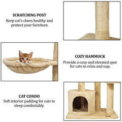 Cat Tree for Big Cats with Top Soft Plush | 108cm Cat Tower Activity Center | Dangling Mouse & Sisal Scratching Post | Hammock & Cozy Cat Condo | Easy to Assemble (Beige, 108 cm)