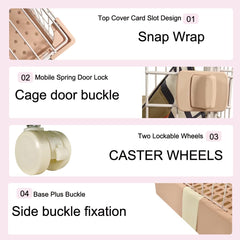 NNC PETS Large Cat Cage Indoor with Cozy Hammock - 2-Tier Metal Wire Cat Crate with 2 Lockable Doors - Climbing ladder, Removable Tray & Universal Wheels - Easy Assembly, 102 cm (Pink, Medium)