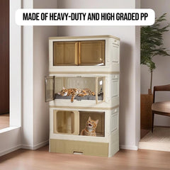Cat cabinet, Durable 3-layer cat combination litter box with Storage area, Sleeping area, Cat toilet, and Rolling wheels, Durable plastic cat litter box, Ideal for indoor/outdoor use 115 cm
