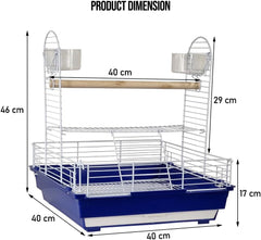 Bird stand for small to medium-sized birds, Interactive bird playground with Wooden perch, Plastic feeding cups, Climbing ladder, and Slide-out tray, Ideal for indoor and outdoor 46 cm (Blue)