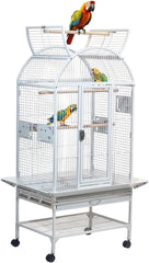 Large parrot cage with Stand, Indoor-Outdoor use, Open play top, Easy-clean tray, Food bowls & Storage shelf, 163 Bird cage with Wheels, Wooden perches, Durable and Metal wire bird cage (White)