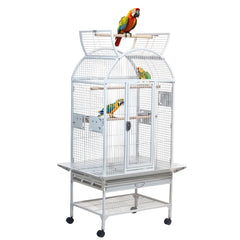 163 cm Large aviary cage for Birds with Wheels, Feeding doors, Wooden perches, & Pull-out tray, Parrot cage with Open top design, Bird play stand with Storage shelf, Ideal for Indoor-outdoor, (White)