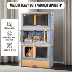Cat cabinet, Durable 3-layer cat combination litter box with Storage area, Sleeping area, Cat toilet, and Rolling wheels, Durable plastic cat litter box, Ideal for indoor/outdoor use 115 cm