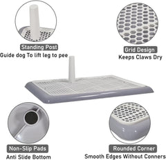 Dog Potty Training Tray - Dog Toilet Pee Pad with Detachable Pee Post - Grid Design & Non-slip Bottom - Indoor/Outdoor Pet Dog Toilet Tray for Large Dogs - Keep Floor Clean 65 cm