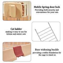 NNC PETS Large Cat Cage Playpen Kennel with Metal Wire - 177cm 3-Tier Cat Crate House - 3-lockable Doors, Wide Platforms, Climbing Ladder & Leak-Proof Plastic Base - Easy to Assemble (Pink, Large)
