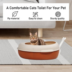 Cat litter box with Detachable design, Leak-proof base, Portable handle, and Litter scoop, Semi-enclosed cat toilet for indoor cats & kittens, Durable PP material, Easy to clean 38 cm