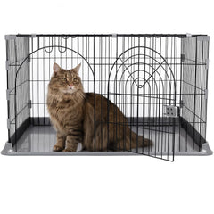 NNC PETS Cat Cage Indoor | Pet Playpen Cage | Metal Wire Single-layer Cat Crate with Splash-Proof Base & Spring Door Lock | Ideal for Indoor/Outdoor Use | Easy to Assemble (Grey, 100cm)