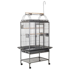 Large bird cage with Play-top area, Wooden Perches, Feeding Cups, Removable tray, Storage Shelf and Universal Wheels, Wrought iron bird cage for Large-sized birds, Easy assembly, 222 cm (Black)