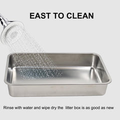 Stainless steel cat litter box with Carrying handle, Smooth edges, and Litter scoop, Rust & Stain resistant cat toilet for Large cats, Ideal for indoor/outdoor use, Easy to clean