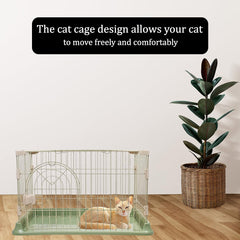 Cat cage with Metal wire and Lockable door, Multi-feature enclosed cat condo for Medium to large cats, Durable construction, Ideal for indoor/outdoor, Easy to assemble 74 cm (Green)