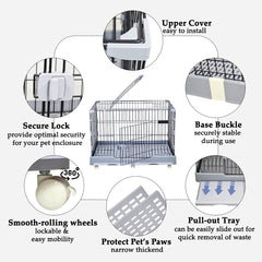 NNC PETS Pet Cage for Cat & Dogs | Dog Cage Playpen with Open-Top Design, Metal Wire, Lockable Door, Removable Tray & Universal Wheels | Ideal for Indoor/Outdoor | Easy to Assemble