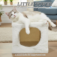 Modern cat tower with Hideaway cave and Hanging ball, Space saving design, Easy to fix and Portable, 59 cm Cat activity tree with Scratching pole, Protect furniture for Indoor cats and kittens
