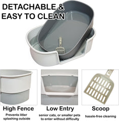 Cat litter box with Extra-large design, Deep high walls, Litter scoop and Low entrance, 78 cm Spacious cat toilet with Odor control, Anti-splash, Durable plastic and Non-stick, Easy to clean