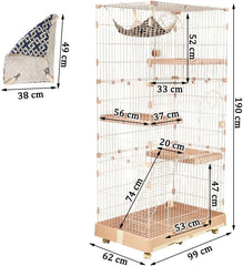 Large cat cage with 3 lockable doors, Hammock, Wide platforms, Climbing ladder, Removable tray, and Universal wheels, Durable metal wire cat cage for indoor & outdoor, Easy assembly 190 cm (Pink)
