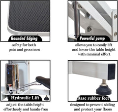 Professional Dog Grooming Table with Z-lift structure, Adjustable Arm, Clamp, and Loop Noose, 190 cm Pet grooming table for All size breed, Salon & Home use, Easy to Clean & Anti-slip desktop (White)