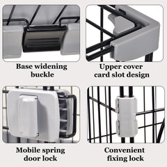NNC PETS Cat Cage Playpen Kennel - 3-layer Metal Wire Crate for Multi-Cat Households - 3-Lockable Door, Wide Platforms - 132cm Pet Cage with Ladder & Leak-Proof Base (Grey, Large)