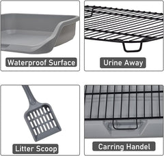 Dog toilet for small to medium dogs, Durable pet potty training tray with Raised design, shovel, and Detachable stainless steel grid, Ideal for indoor & outdoor, Easy to clean 53 cm
